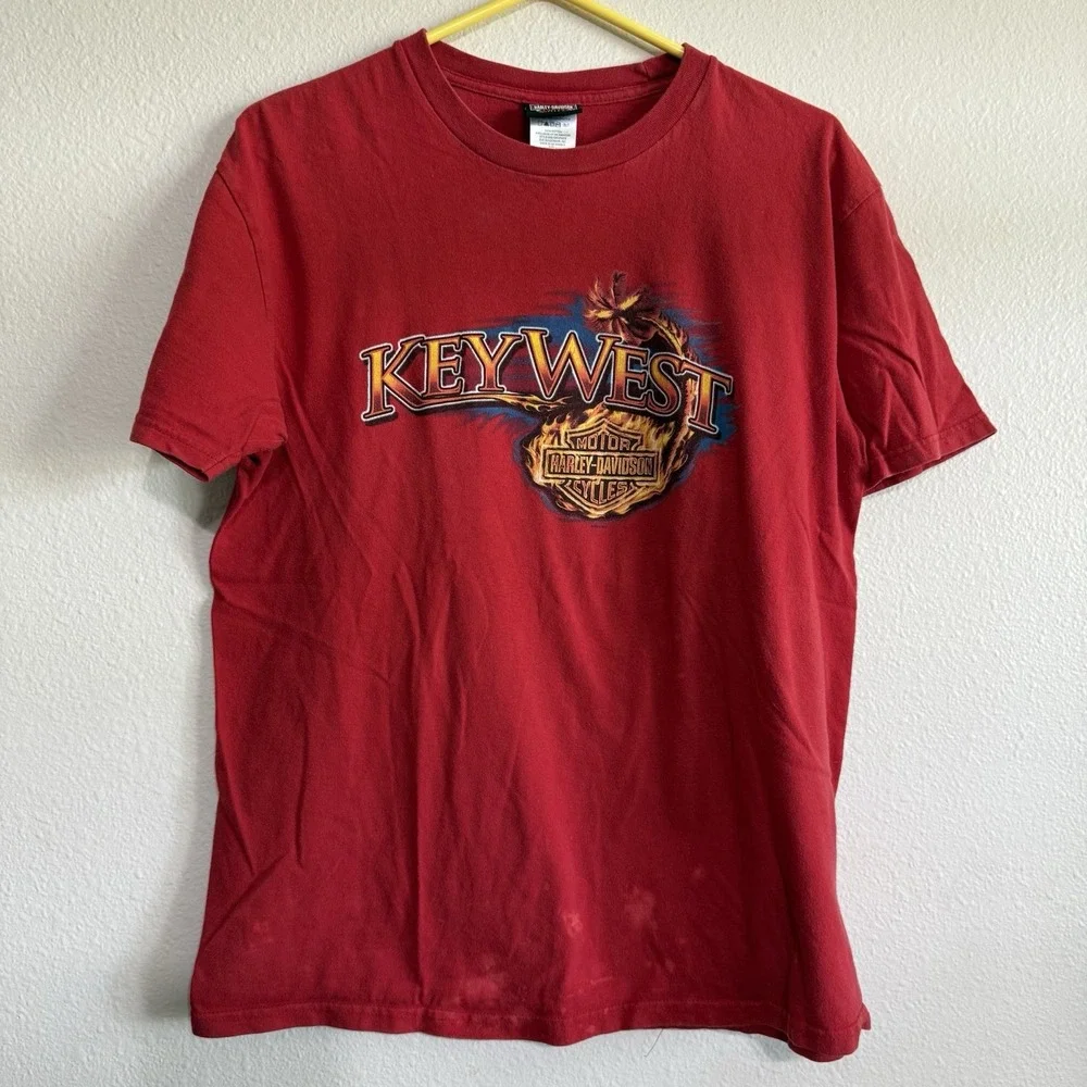 Harley Davidson Shirt Mens Large Key West‎ Petersens Biker Destination Y2K Red